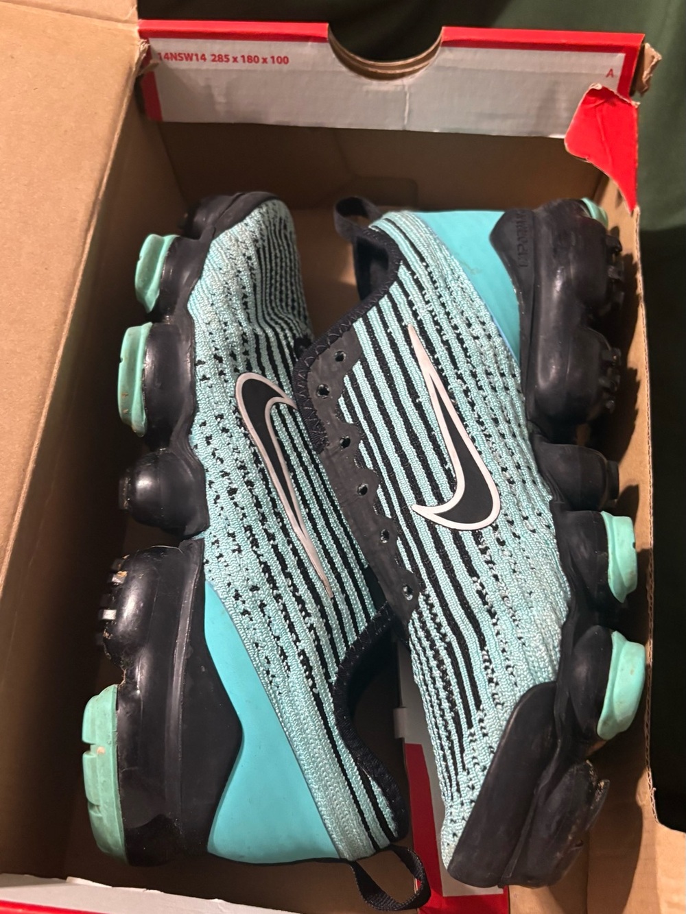 Nike Aqua and Black Flyknit VaporMax Sneakers
